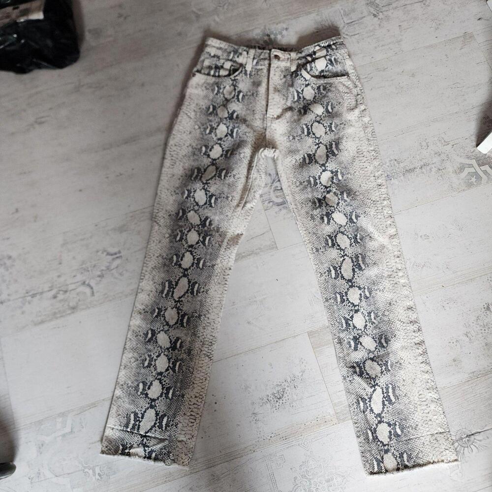 LKNW Momokrom Snakeskin jeans fringe hem pants EU 36 UK 8 US 26